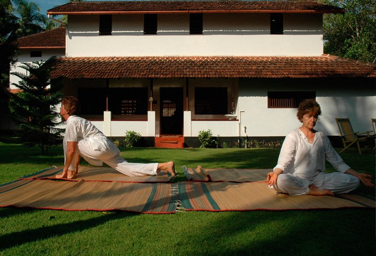 Morning yoga and pranayama at Kottathil Ayurveda Hospital, Kottayam